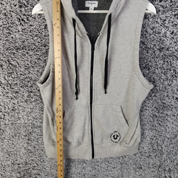 True Religion Womens Medium Streetwear Sleeveless Zip Up‎ Hoodie Vest Gray Gorp - Picture 5 of 11